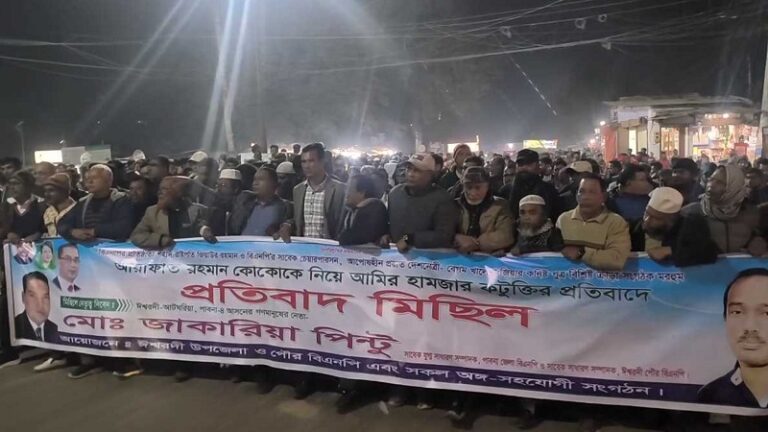 জামায়াত নেতা আমির হামজার বিরুদ্ধে বিএনপির বিক্ষোভ মিছিল