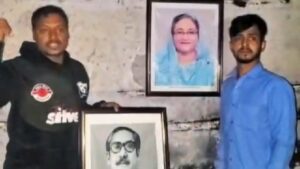 রাজবাড়ীতে শেখ মুজিবুর রহমান ও হাসিনার ছবি স্থাপন করে আ.লীগ অফিস অবমুক্তের ঘোষণা